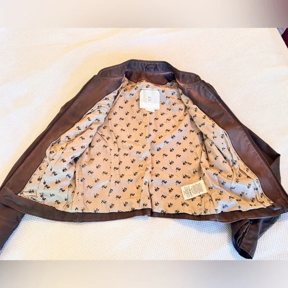 HEI HEI Anthropologie Dara Vegan Leather Moto Jacket Chocolate Brown - Picture 9 of 16